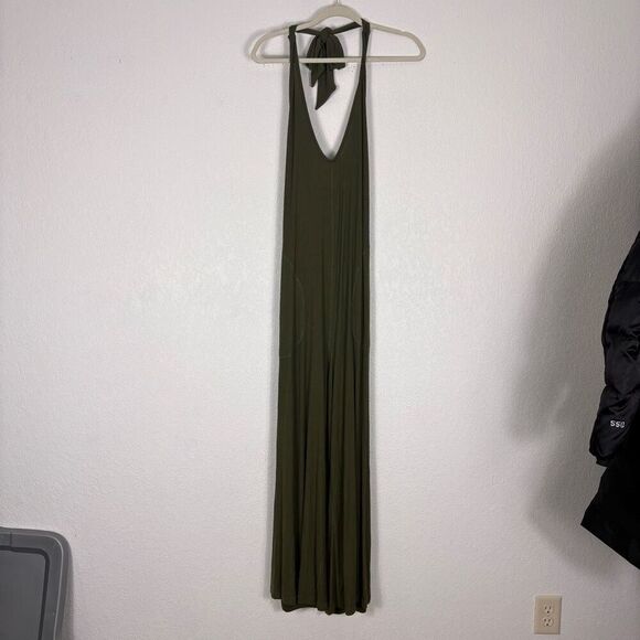 Imbodhi Women's Green Ribbed Halter Wide Leg Jumpsuit Size Large - Picture 1 of 11